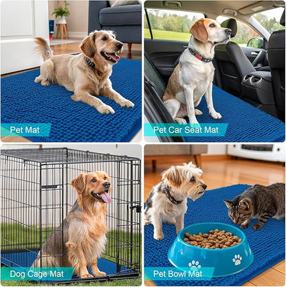 OLANLY Dog Door Mat for Muddy Paws 70x46, Absorbs Moisture and Dirt, Absorbent Non-Slip Washable Doormat, Quick Dry Chenille Mud Mat, Entry Indoor Entryway Carpet for Inside Floor, Deep Navy Blue