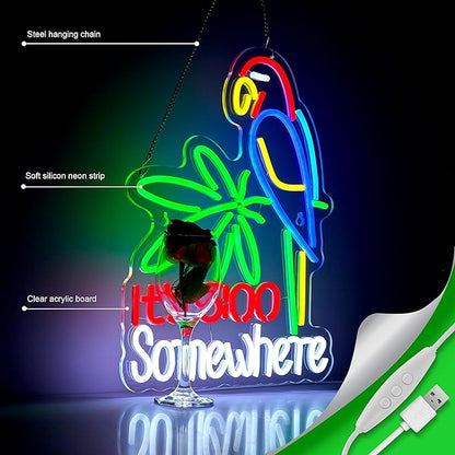 Its 5:00 O'clock Somewhere Neon Signs for Wall Décor Dimmable LED Neon Light USB Powered Neon Art Signs Decor