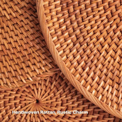 4-Pack Rattan Placemats - 13-inch Round Placemats (Honey Brown) - Woven Place Mats, Round Table Mats - Wicker Chargers for Dinner Plates, Plate Chargers Boho - Rattan Decor, Kitchen Table Decor