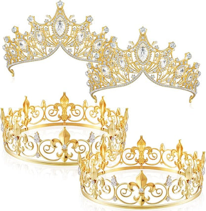 Henoyso 4 Pcs Prom King and Queen Crowns for Men Women Halloween Party King Queen Tiara Headband Homecoming Party Favor