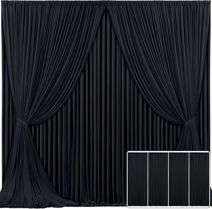 4 Panels Black Backdrop Curtain for Parties Wrinkle Free Black Photo Curtains Backdrop Drapes Fabric Decoration for Birthday Party Wedding 20ft(W) x 10ft(H)