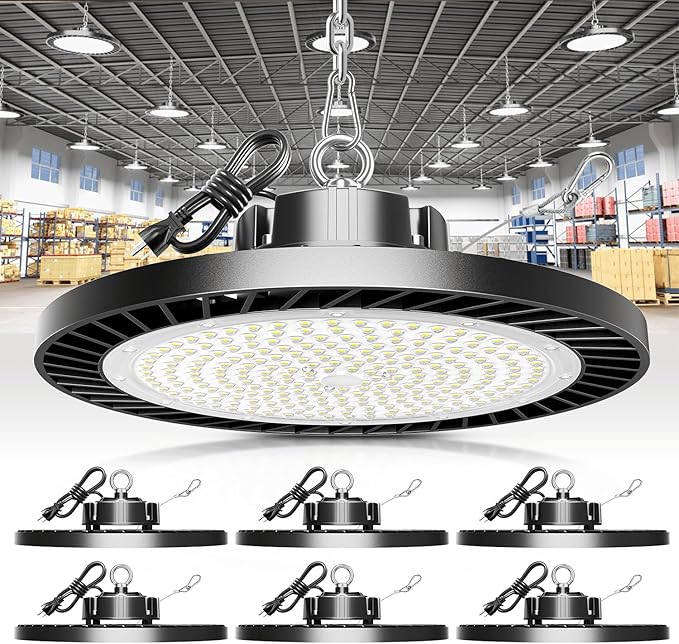 300W UFO Led High Bay Light| 5000K 45000LM High Bay Led Shop Lights with 5ft Cable Hanging Hook Safe Rope| Shop Light & Garage Lighting Lights for Factory Workshop Warehouse Garage Barn