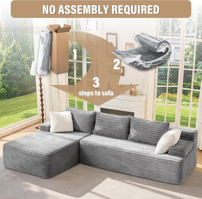 Hobestluk Modular Sectional Sofa Couches L-Shape Couch 3 Seat Modular Sofa Memory Foam Sectional Couches for Living Room, Cloud Couch with Oversized Chaise (96” Left Facing)