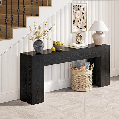 Extra Long Sofa Console Table for Entryway Living Room, 79-Inch Farmhouse Wood Behind Couch Table, Rectangular Accent Console with Wooden Double Base for Hallway Foyer Entrance, Black