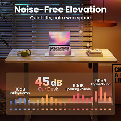 HUANUO 71 x 30 inch Electric Standing Desk Adjustable Height, 4 Memory Height Settings, Sit Stand Up Desk for Home Office & Computer Workstation, LightWalnut