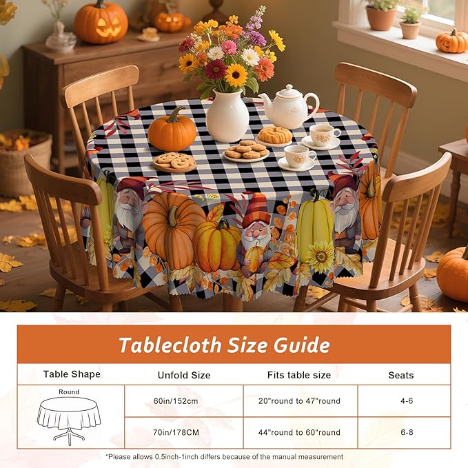 Eikione Round Tablecloth 60 Inch, Fall Tablecloth, Pumpkin Table Cloth, Autumn Harvest for Christmas, Holiday, Thanksgiving, Harvest