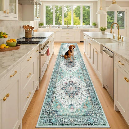 Area Rugs 3'x10' Runner Rug Non Slip Washable for Kitchen Hallway Bedroom Beside Laundry Room Bathroom Rug, Floor Carpet, Green Navy Blue White Red Teal Colorful