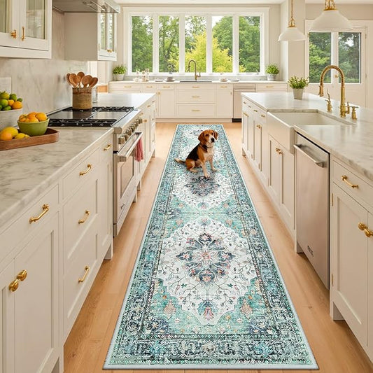 Area Rugs 3'x10' Runner Rug Non Slip Washable for Kitchen Hallway Bedroom Beside Laundry Room Bathroom Rug, Floor Carpet, Green Navy Blue White Red Teal Colorful