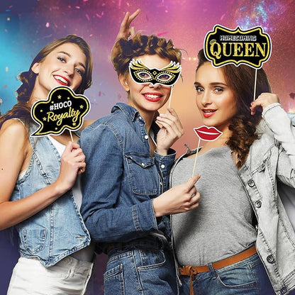 Generic 23 Pcs Homecoming Photo Booth Props Kit - Funny Homecoming Dance Party Photo Booth Props for High School or College Homecoming Party Decorations Supplies Favors, Black Gold Selfie Props
