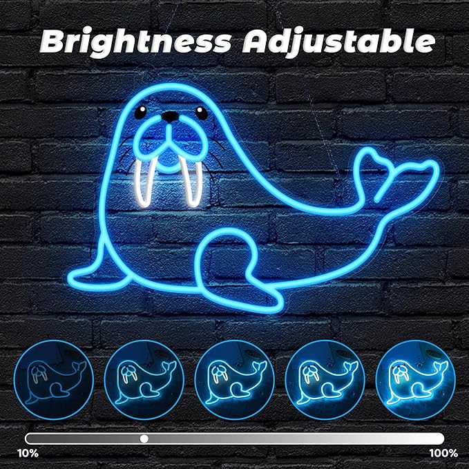 Walrus Neon Sign, Dimmable Wall Decor Light. Birthday Party Decorations for Home, Patio, Garden, Bars, Restaurants, Hotels, Stores, Clubs, Gift for Friends Family and Kids