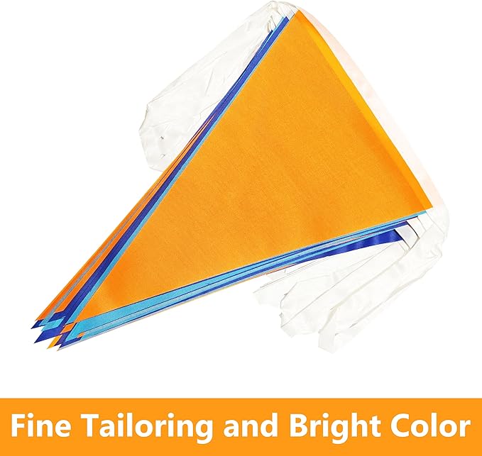 100 Ft Pennant Banner Flag, 60 Pcs String Hanging DIY Bunting Flags for Wedding, Birthday, Outdoor & Indoor Decorations (Orange Blue Dark Blue, 11x7 Inch, 2 Pack)