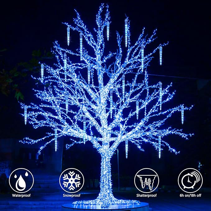 Joomer Icicle Christmas Lights Outdoor, 13FT 20 Icicles 320 LED Meteor Shower Icicle Lights Timer Waterproof Connectable Christmas Light for Outside Home Xmas Decoration - Blue