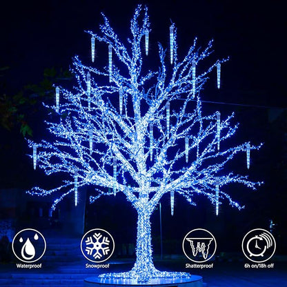 Joomer Icicle Christmas Lights Outdoor, 13FT 20 Icicles 320 LED Meteor Shower Icicle Lights Timer Waterproof Connectable Christmas Light for Outside Home Xmas Decoration - Blue