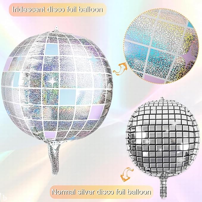 OuMuaMua Disco Ball Balloons for 70s 80s Disco Party Decorations, 22 Inch Large 4D Iridescent Disco Metallic Balloons with Stars for Disco Themed Party, Birthday New Year Bachelorette Decor, 8pcs