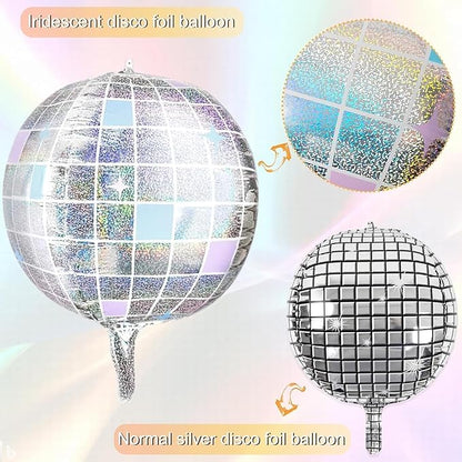 OuMuaMua Disco Ball Balloons for 70s 80s Disco Party Decorations, 22 Inch Large 4D Iridescent Disco Metallic Balloons with Stars for Disco Themed Party, Birthday New Year Bachelorette Decor, 8pcs