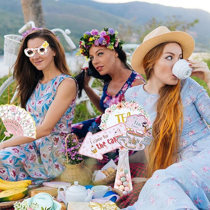 SUNBEAUTY 14 Pcs Tea Party Photo Booth Props Tea Party Decorations Alice in Wonderland Party Supplies Garden Party Bridal Shower for Girls Women