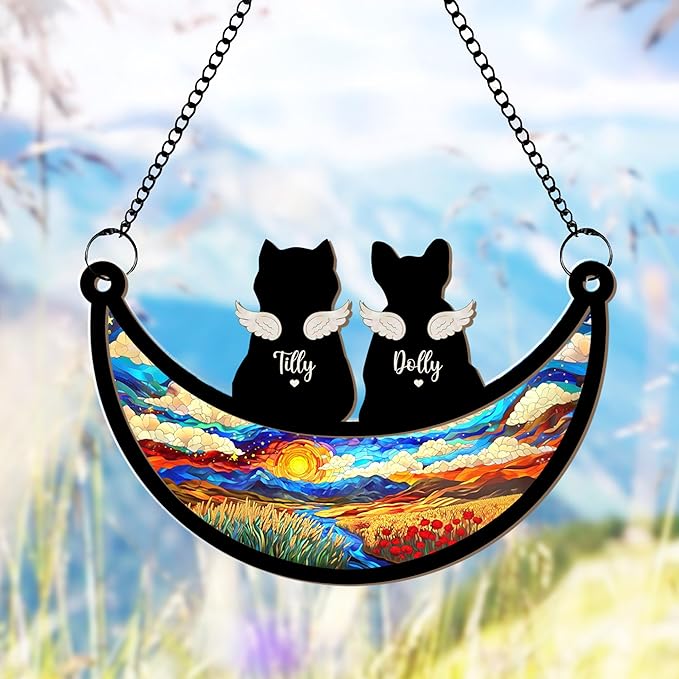 Personalized Pet Memorial Suncatcher – Custom Dog & Cat Suncatcher with Name & Breed, Pet Loss Sympathy Gift, Memorial Keepsake for Dog & Cat Lovers (Up to 3 Pets)