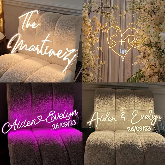 Custom Name Neon Sign Professional, Larger Customizable Wedding LED Neon Sign for Backdrop, Wedding Decor, Micro Weddings, Anniversary, Birthday Party Shop