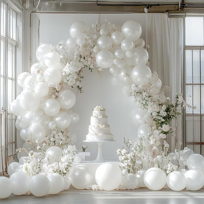 PartyWoo Pearl White Balloons 155pcs Different Sizes Pack of 18 12 10 5 Inch Metallic White Latex Balloon Arch Kit Garland for Wedding Graduation Baby Shower Birthday Party Decorations White-Z30