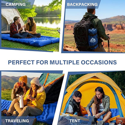 Camping Sleeping Pad with Pillow Built-in Foot Pump Inflatable Sleeping Mat Compact for Camping Backpacking Hiking Traveling - Blue