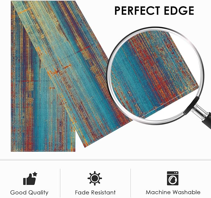 Emvency Blue and Orange Table Runner, Vintage Abstract Messy Rust Painting Dining Decor for Kitchen Coffee Table Family Dinners Holiday Parties Wedding Events Decor(13x108 inch)