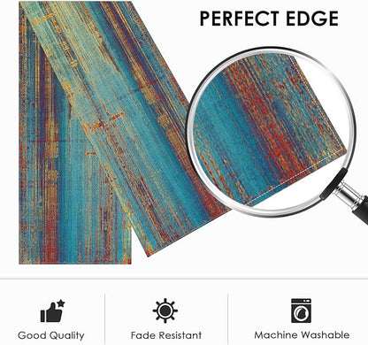 Emvency Blue and Orange Table Runner, Vintage Abstract Messy Rust Painting Dining Decor for Kitchen Coffee Table Family Dinners Holiday Parties Wedding Events Decor(13x60 inch)