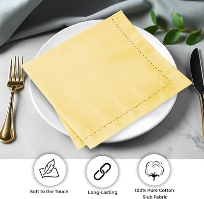 Urban Villa Cloth Napkins Set of 12 20x20 Inches 100% Cotton Hemstitch Napkins Cloth Washable Durable Reusable Absorbent Table Dinner Napkins Cloth for Hotel Lunch Restaurant Weddings Parties – Yellow