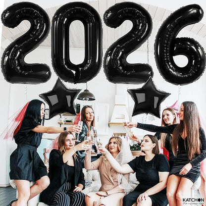 Katchon, Black Giant 2026 Balloons - 42 Inch, Happy New Year Decorations 2026 | New Year 2026 Balloons, 2026 Happy New Year Party Decorations | 2026 Black Balloons