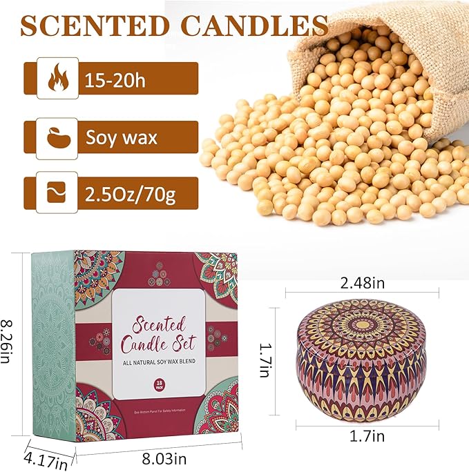 Candle Gift Set, 18 Pack Scented Soy Candles for Home, Long Burning Aromatherapy Candles, Holiday & Christmas Luxury Gift Set for Women