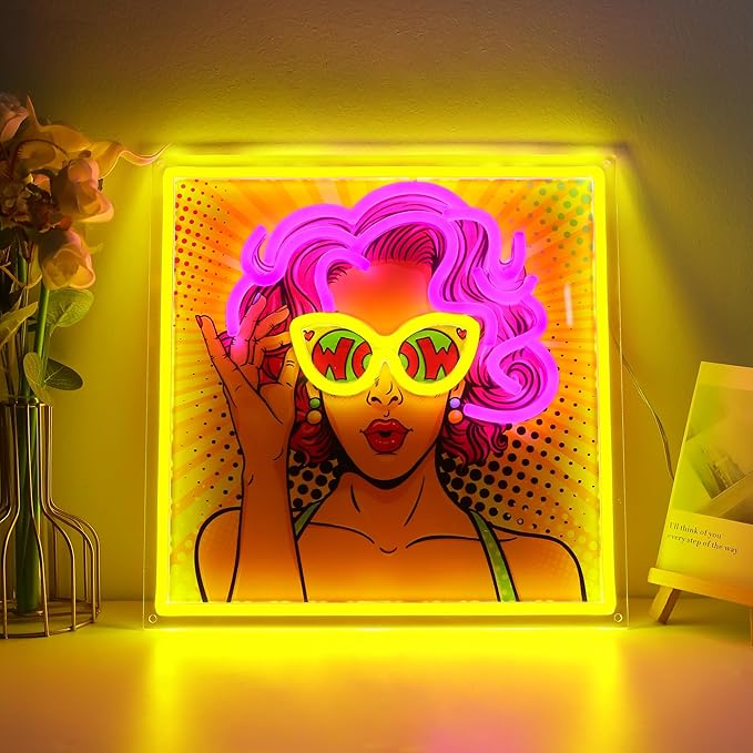 ENUOLI Pretty Girl Neon Sign,UV Print LED Light Sign Dimmable USB Powered Cool Women Lady Neon Lights for Bedroom,Pop Art Home Wall Decor LED Signs for Christmas Birthday Party Girls Gifts
