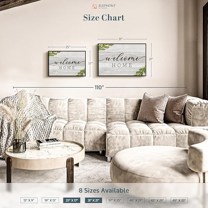 Elephant Stock Rustic Welcome Home Wall Art - Horizontal Floating Framed Canvas - 1-Piece Living Room Wall Decor - Digital Art Inspirational And Typography Canvas Print - Gray and Black Decor for Wall by Natalie Carpentieri - 25" X 17"
