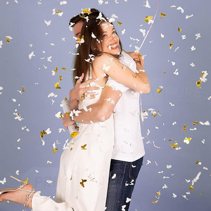 PrimePure Confetti Cannon Party Poppers - Butterfly White Confetti Poppers - 6 Pack - White Paper & Gold Butterfly Pop Gun for Wedding Send Off, Bridal Shower, New Years Eve 2026, Birthday, Parties