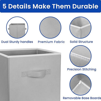 Criusia Storage Cubes, 11 Inch Cube Storage Bins for Shelves (10 Pack), Fabric Collapsible Storage Bins with Dual Handles, Foldable Cube Baskets for Clothes, Closet Organizers and Storage Box (Grey)