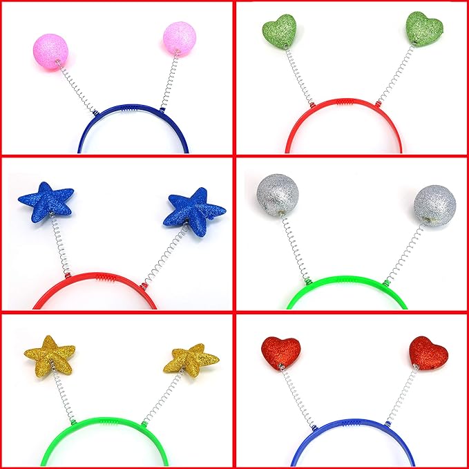 Skeleteen Glitter Antenna Head Boppers - Rainbow Shapes Novelty Headbands - 12 Pieces