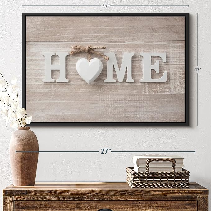 ElephantStock Home Sign Wall Art - Horizontal Floating Framed Canvas - 1-Piece Living Room Wall Decor - Photography Typography Canvas Print - Brown and Beige Decor for Wall - 25" X 17"