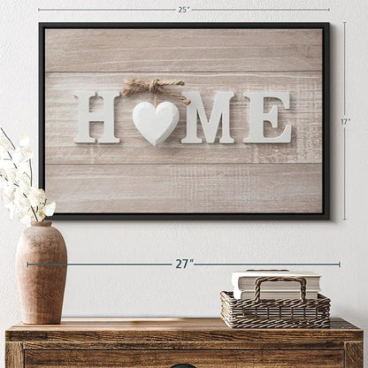 ElephantStock Home Sign Wall Art - Horizontal Floating Framed Canvas - 1-Piece Living Room Wall Decor - Photography Typography Canvas Print - Brown and Beige Decor for Wall - 25" X 17"