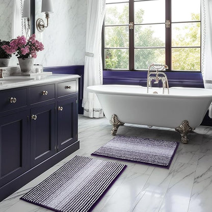 BSICPRO Bathroom Rugs and Mats Sets, 2 Piece Thick Absorbent Chenille Bath Mat Rug Set Non Slip, Soft Shaggy Bath Room Floor Mats for Bathroom, Machine Washable (Mauve Wine, 20" x 32" Plus 16" x 24")