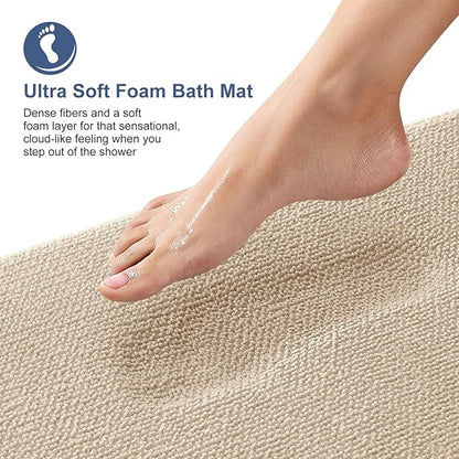 OLANLY Thick Memory Foam Bath Mat Rug 47x32, Extra Soft Absorbent Bathroom Rug, Quick Dry Bath Mats, Non-Slip, Machine Washable Carpet for Bathroom, Tub and Shower, Home Decor Accessories, Beige