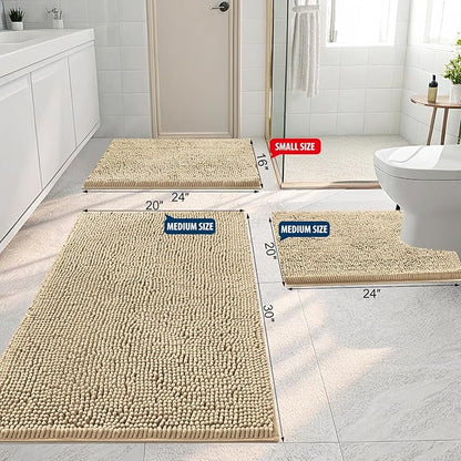 Smiry Luxury Chenille Bathroom Rugs 44x32, Extra Soft and Absorbent Shaggy Bath Mat, Machine Washable, Non-Slip Plush Carpet Runner for Tub, Shower, and Floor, Home Decor Accessories, Beige