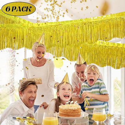 LOLStar 6 Pack Gold Foil Fringe Garland Christmas Party Decorations, 59Ft Tinsel Streamers Shiny Gold Wall Hanging Tinsel Fringe Banners for Wedding Birthday Anniversary New Year Party Decor