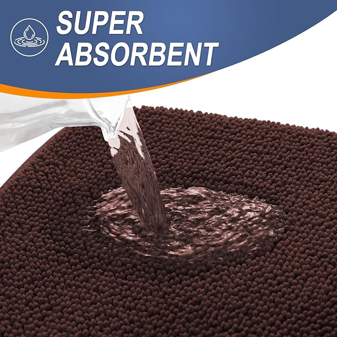 OLANLY Thick Memory Foam Bath Mat Rug 45x27, Extra Soft Absorbent Bathroom Rug, Quick Dry Bath Mats, Non-Slip, Machine Washable Carpet for Bathroom, Tub and Shower, Home Decor Accessories, Brown