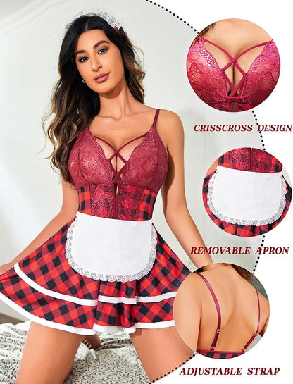 Avidlove Sexy Maid Lingerie for Women Halloween Outfit French Maid Costume Babydoll Lingerie Dress Cosplay Lingeries