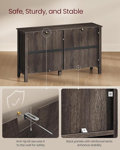 VASAGLE LIRY Collection - Buffet Cabinet, Coffee Bar Cabinet with 2 Drawers, Adjustable Shelves, Sideboard Storage with Cable Holes, Drawer Dividers, Taupe Brown UBBK381TA01S