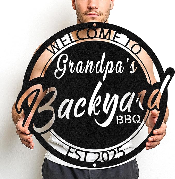 Personalized BBQ Party Metal Sign, Custom Name Grill Cut Wall Art for Patio, Rustic Backyard Barbecue Decoration Gift