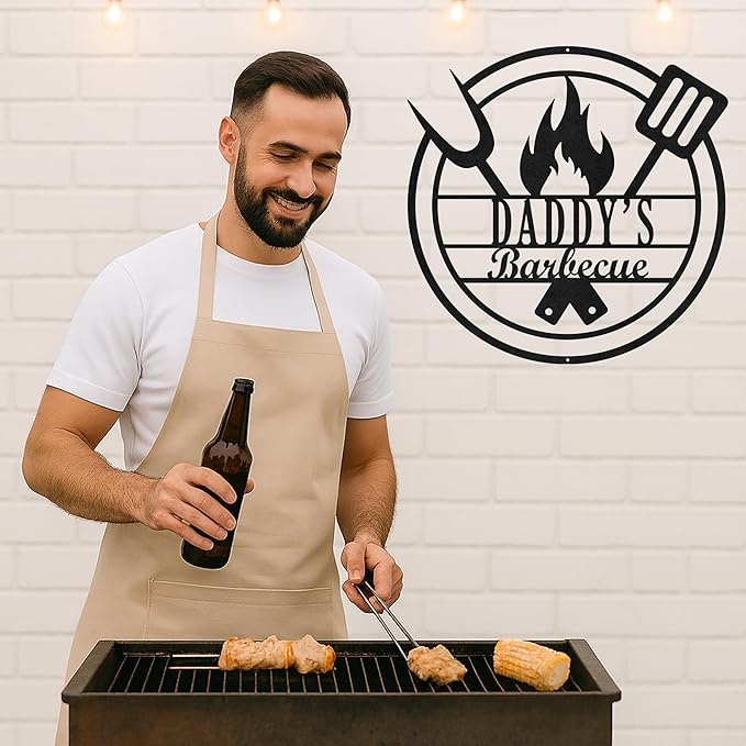Custom BBQ Lounge Metal Sign, Personalized Grill Name Cut Wall Decor for Outdoor Patio, Rustic Backyard Barbecue Gift