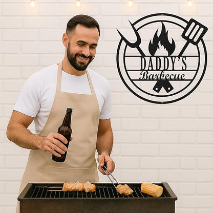 Custom BBQ Lounge Metal Sign, Personalized Grill Name Cut Wall Decor for Outdoor Patio, Rustic Backyard Barbecue Gift