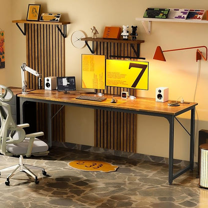 PRAISUN 80 X 24 Inch Office Computer Desk with Power Outlets and USB-C Port, Larger and Longer Gaming Desk, for Home Office, Study, Writing Work from Home Table, Metal Frame, Rustic Brown