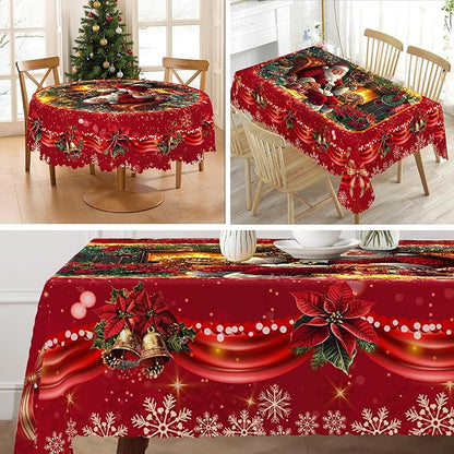 Eikione Retangular Tablecloth 140x180inch, Christmas Tablecloth Waterproof and Wrinkle-Free, Table Covers, Winter Decorations for Home Dining Red Floral