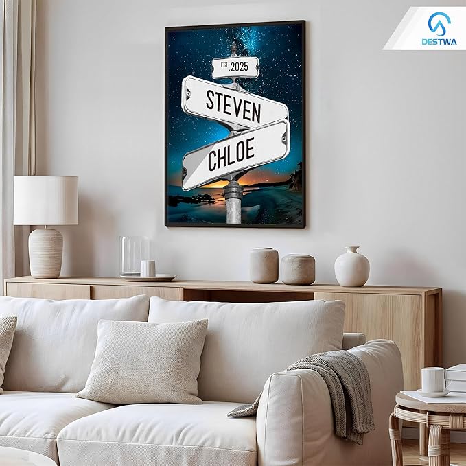 Personalized Vintage Street Sign For Couples, Custom Street Sign Canvas Poster Wall Art With Names, Gift For Valentine