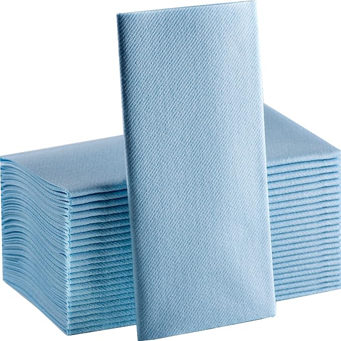 Baby Blue Paper Napkins | Linen Feel Guest Disposable Cloth Like Dinner Napkins | Hand Towels | Soft, Absorbent, Paper Hand Napkins for Kitchen, Bathroom, Parties, Weddings, Dinners | 50 Pack
